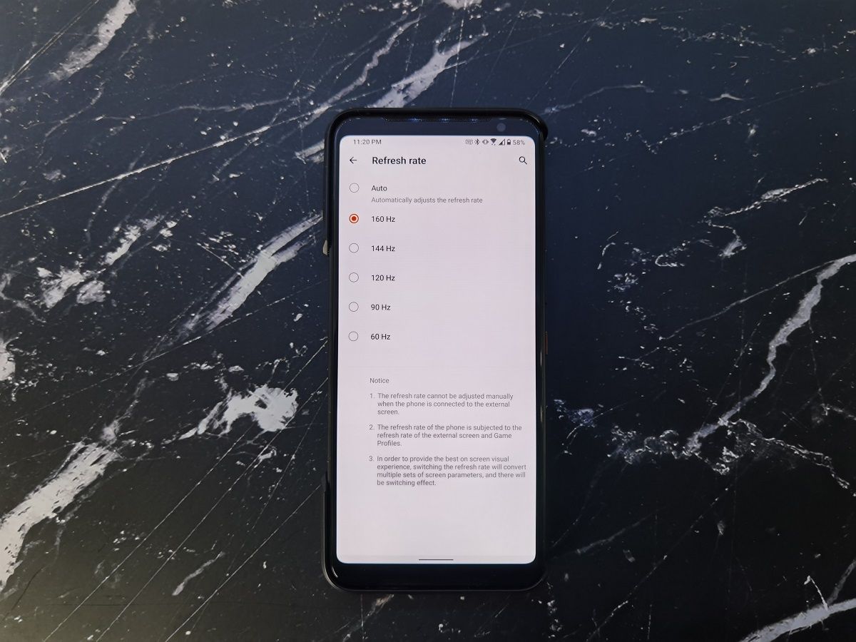 شاشة الهاتف Asus ROG Phone 3 تملك وضع 160Hz مخفي 3 0 54