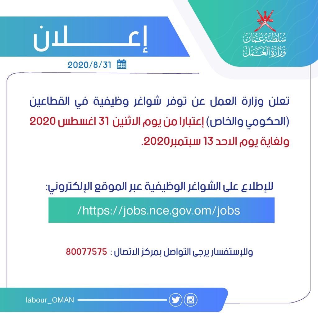 وزارة العمل تعلن فرص عمل جديدة للقطاعين الحكومي والخاص 2 IMG 20200831 WA0006